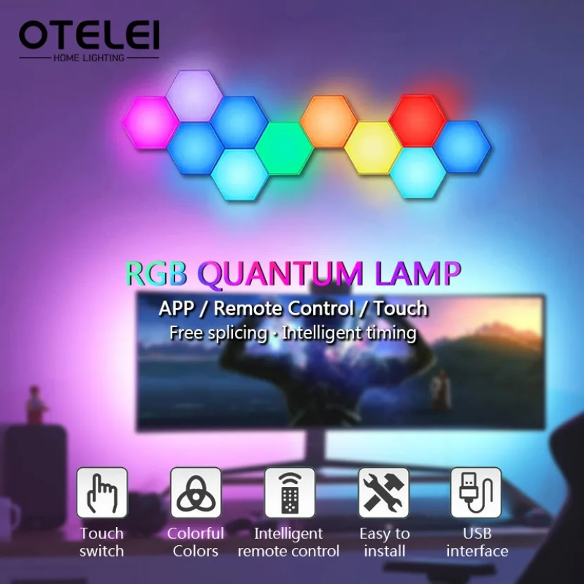Tuya Quantum Lamp WIFI Smart App RGB Remote Control Led Esports Atmosphere Light Background Wall Bedroom DIY Decor Wall Lamp Tuya Quantum Lamp WIFI Smart App RGB Remote Control Led Esports Atmosphere Light Background Wall Bedroom DIY Decor Wall Lamp