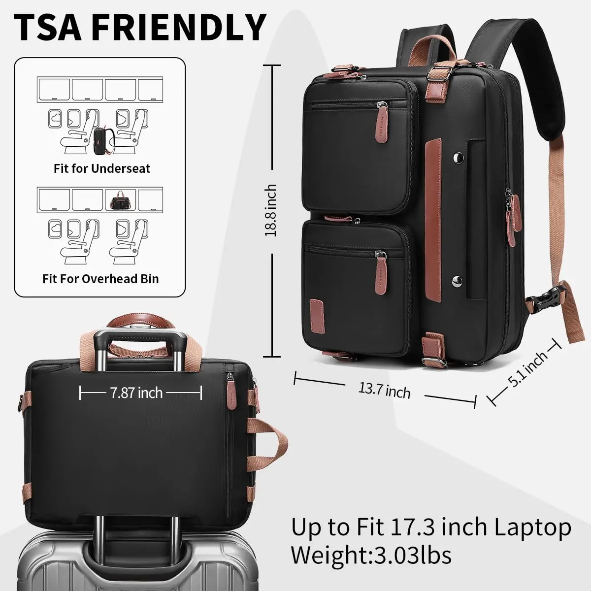 Laptop Bolsa para Homens e Mulheres Bolsas de Trabalho de Escritório Mochila de Negócios Messenger Bolsa Bolsas de Computador Laptops 17.3 em 1 - Imagem 6