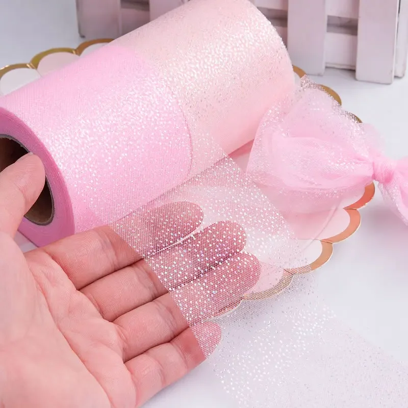 DIY Korean Style Holographic Silver Dot Mesh Roll Rainbow Small Dot Bow Accessory 6cm*25 Yards Clothing Accessory Set