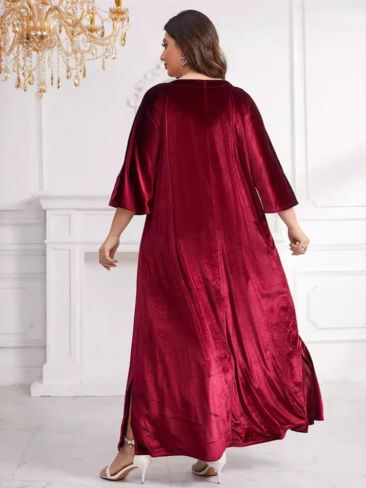 2024 Abaya Muslim Woman Dubai Luxury Velvet Long Sleeve Dresses Wedding Party Evening Gown Islamic Clothing Robe Femme Musulmane