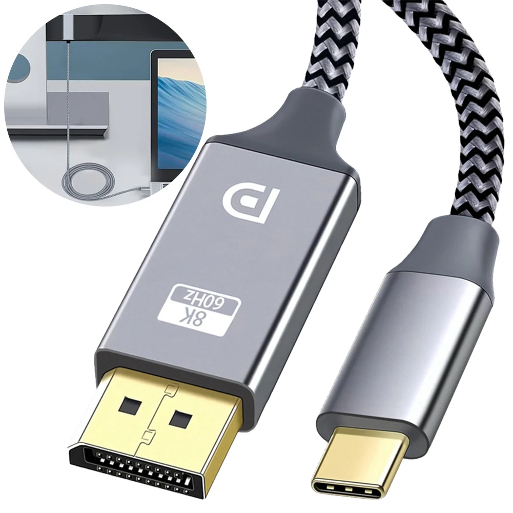 ƺ ƮϿ USB C-DP ̺, Ʈ 4/3 ȣȯ, 8K @ 60Hz, 4K @ 144Hz, USB C -÷ Ʈ  ̺, 1.8M