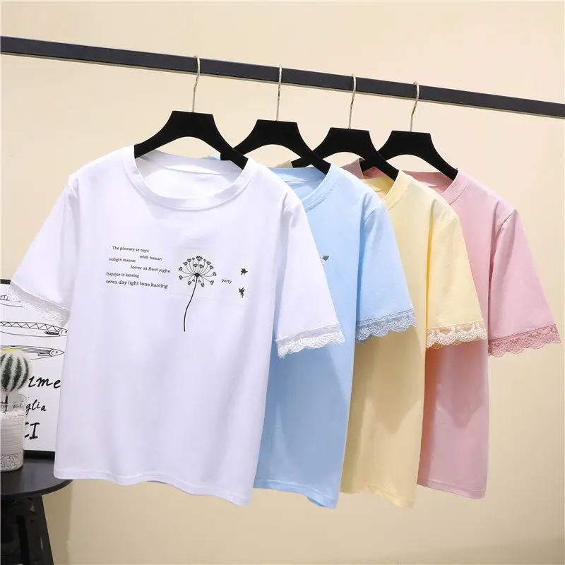 

Camisetas Mujer Verano Korean Fashion T Shirts Women Cotton Short Sleeve T-Shirt Female Summer Top White Tee Shirt Femme J372