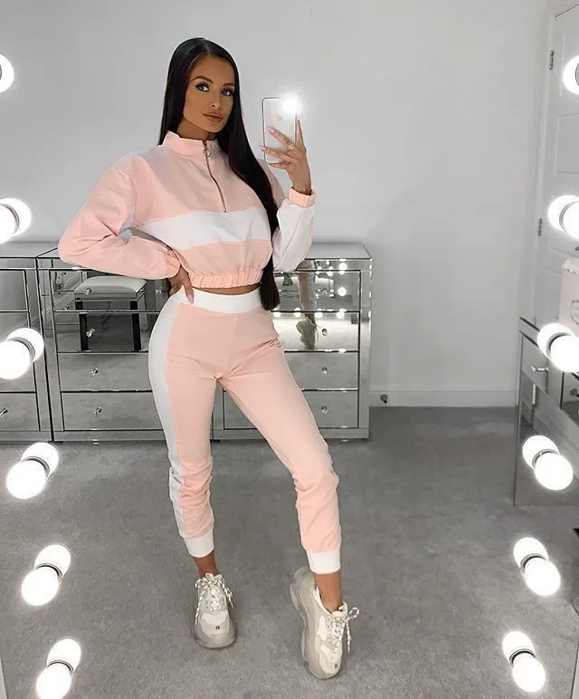 

Осенний Модный женский спортивный костюм из двух предметов, топ с длинными рукавами и брюки с высокой талией