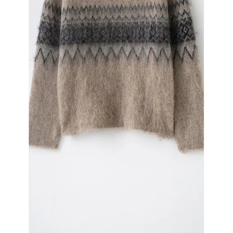 Women's Soft Knitted Pullover Women Fashion Long Sleeve Vintage Jacquard Sweater 2025 New Casual Loose Knitwear Tops ﻿ ﻿