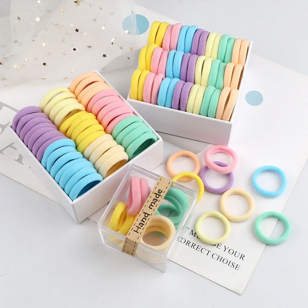 Großhandel 30/50/100 Teile/los Bunte Haarbänder Kinder Nahtlose Haargummis Elastische Gummiband Mädchen Süße Scrunchies Zubehör