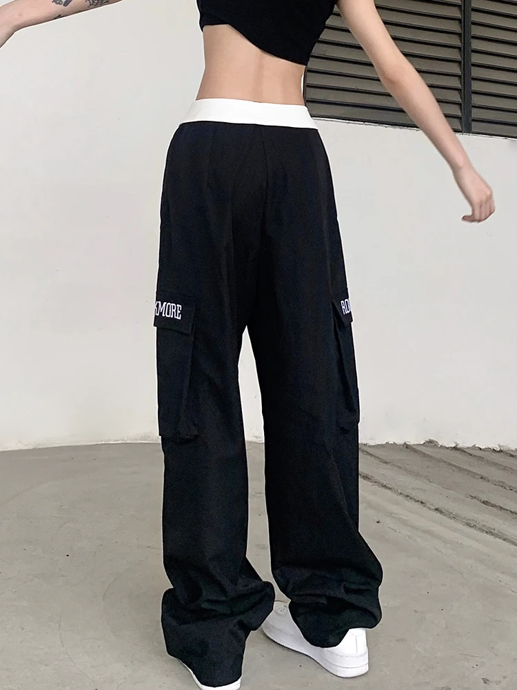 Weekeep Baggy Black Cargo Pants Chic Letter Print Patchwork Pocket Women's  Sweatpants Streetwear Y2k Hippie Trousers Korean 2023