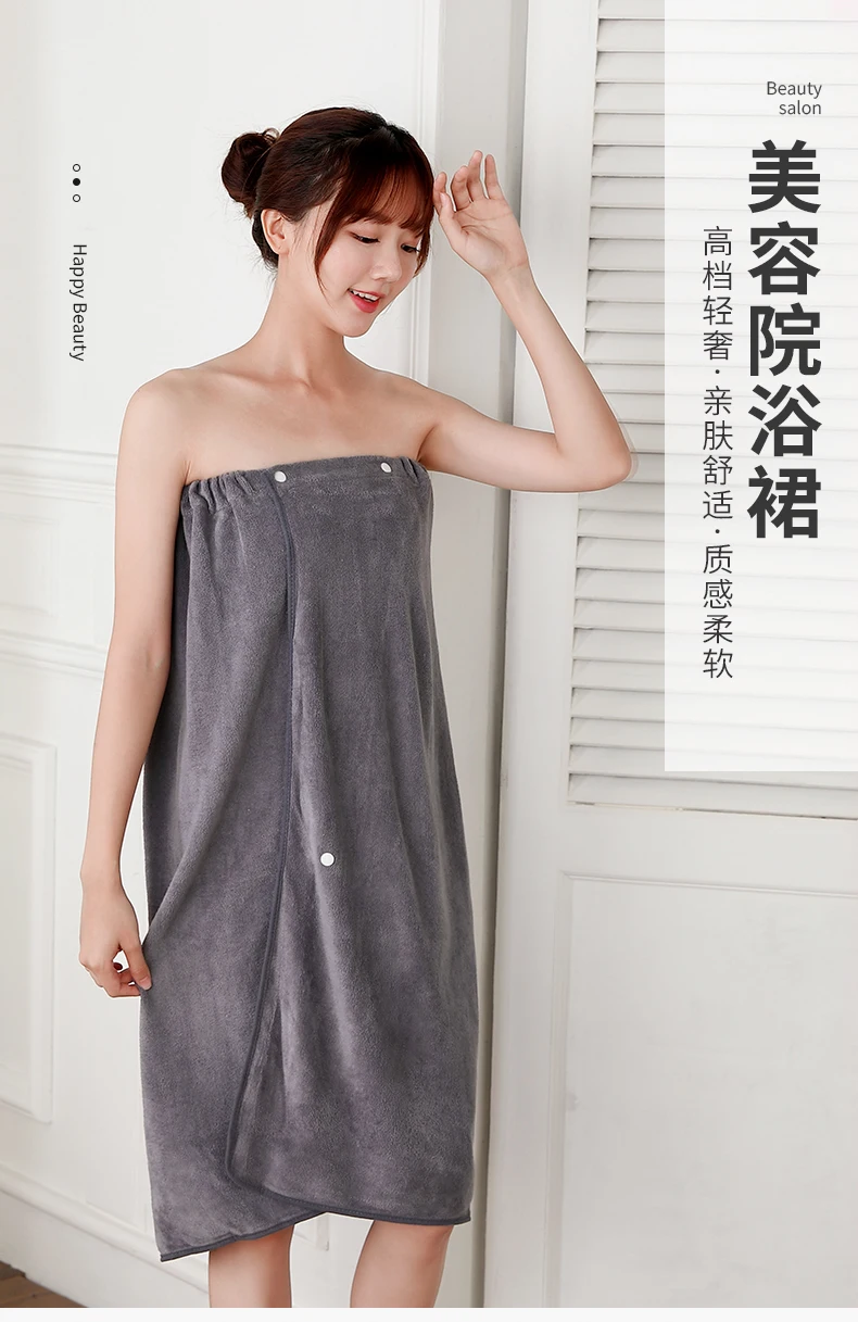 Description Picture 2 of itemWearable Microfiber Bathrobe for Women, Shower Soft Bath Towel for Adults, Home Beauty Salon Sweat Suit, Sauna Towels, Bathroom