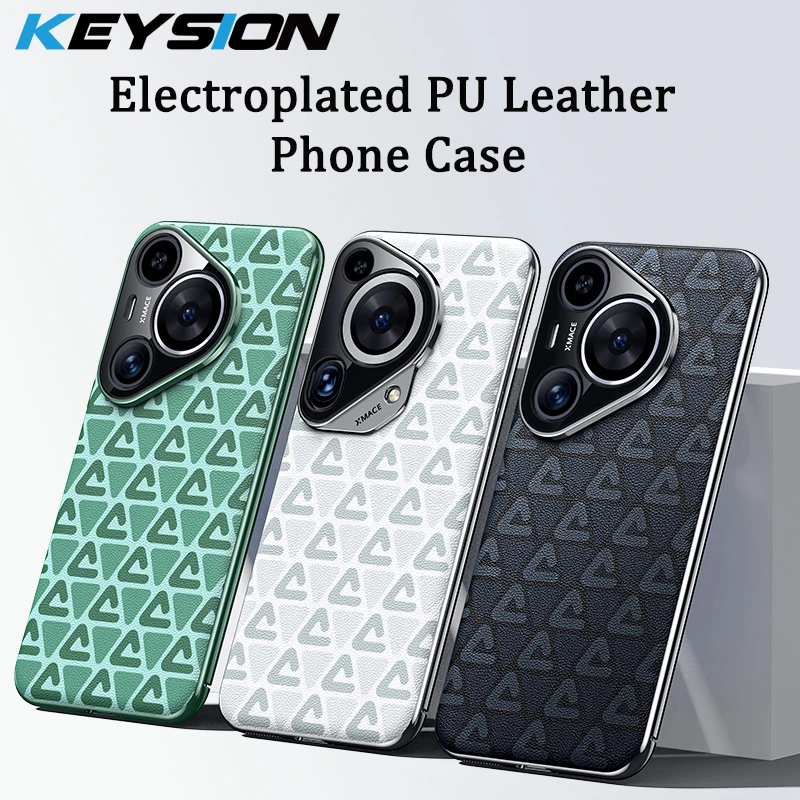 KEYSION Luxury PU Leather Case for Huawei Pura 70 Ultra P70 Pro Plating PC Camera Protection Phone Cover for Huawei Pura 70 Pro+