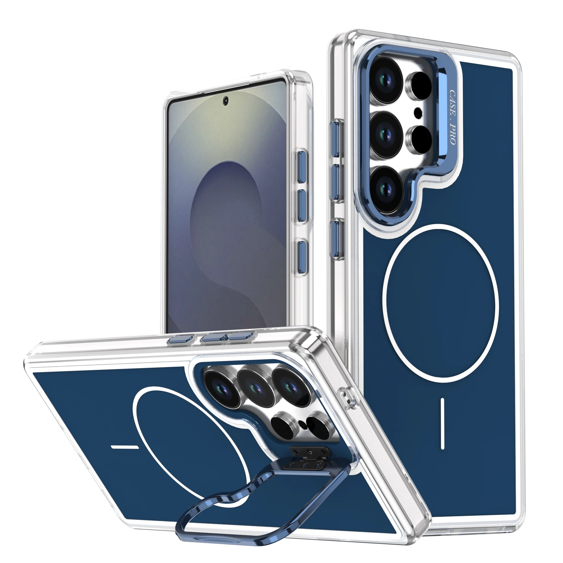 Magnetic Stand Shockproof Wireless Charging Phone Case with Metal Lens Protector