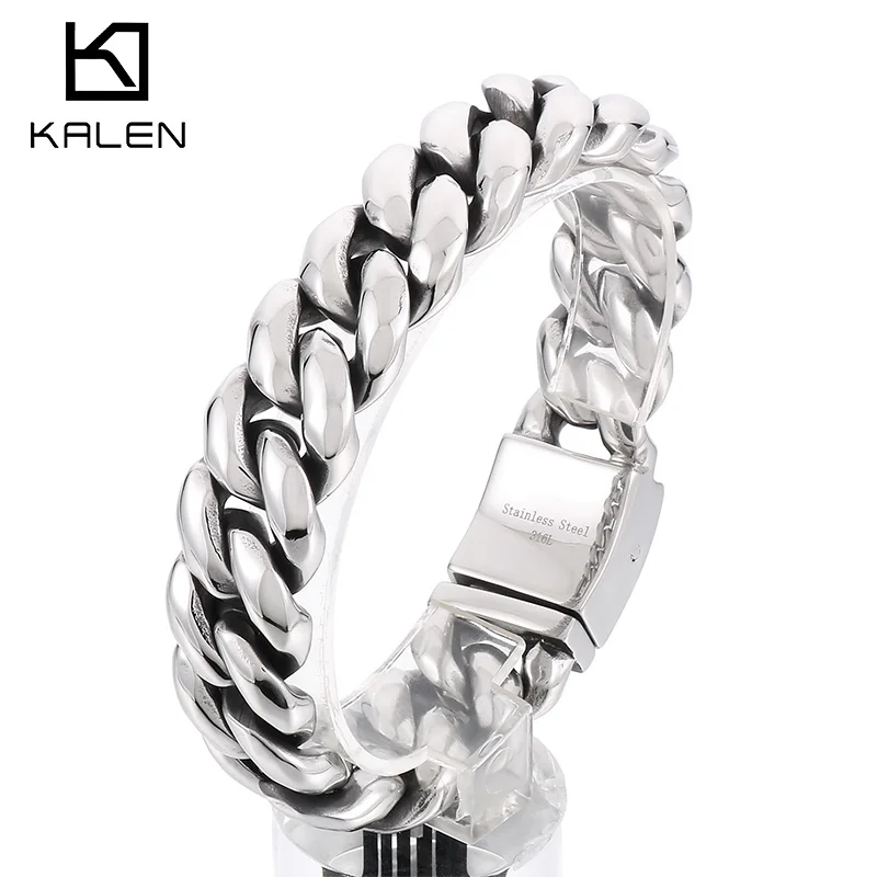 

KALEN Fashion Cuban Chain Personality Charm Men's Bracelet Silver Color 316L Stainless Steel Punk Jewelry Unfaded Accessories