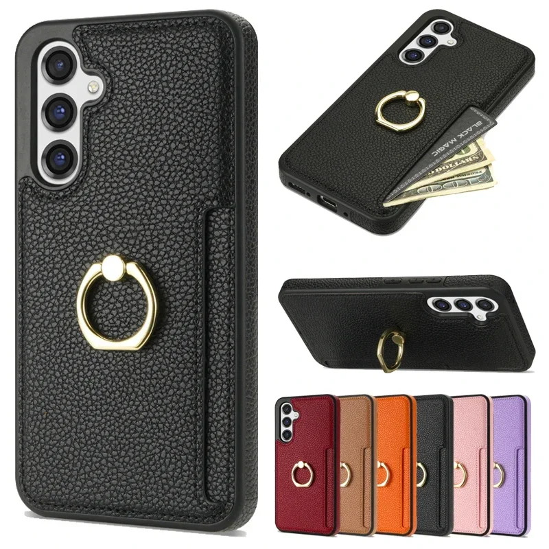 

Wallet Ring Bracket With Adjustable And Rotating Leather Cover For Samsung Galaxy S24 Ultra S23 Plus S22 S21 FE A54 A53 A14 M13