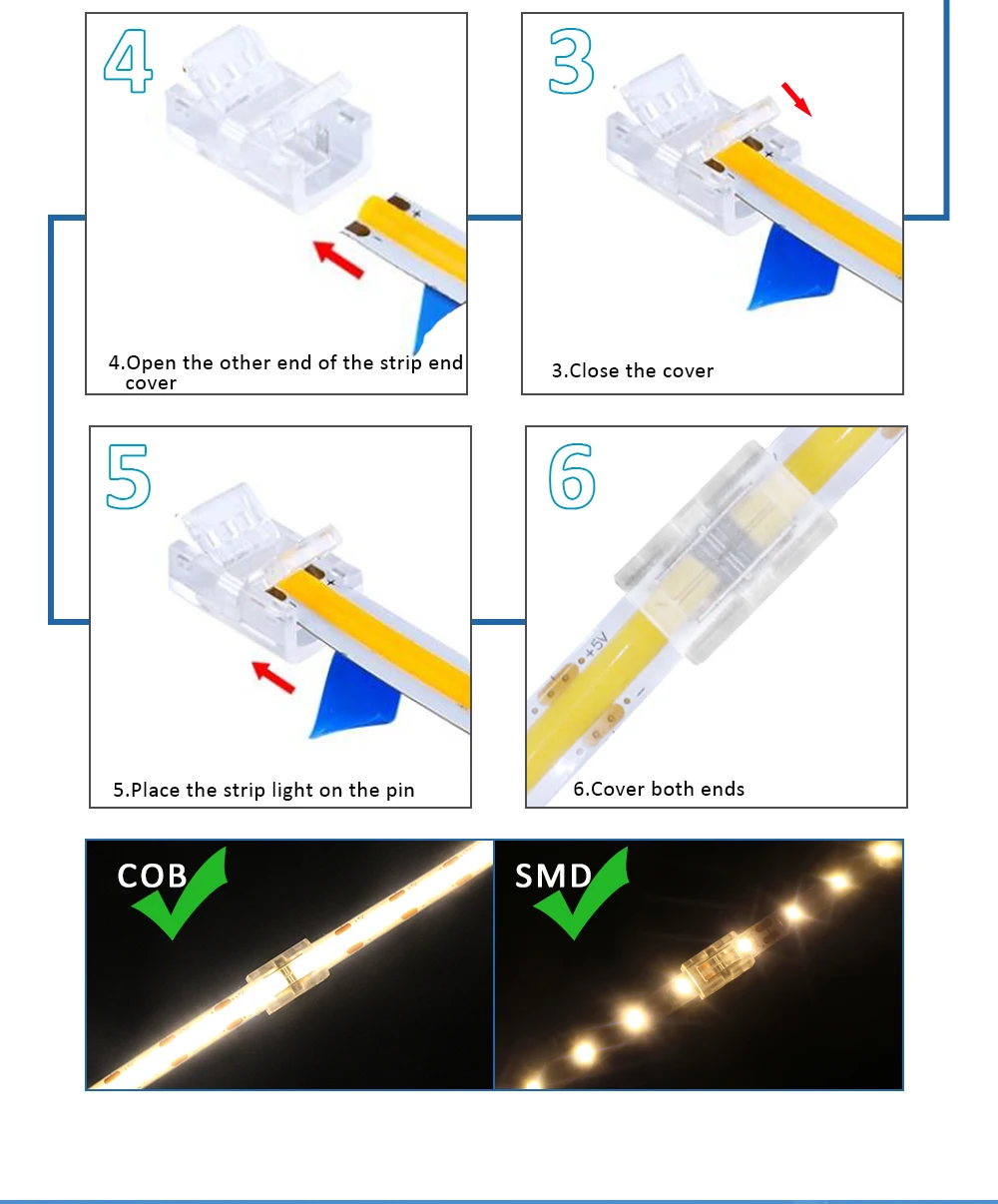 LED-Streifen-Anschluss, 2-polig, 8 mm, 10 mm, PCB-Schnelldraht-Eckverbinder, schweißfrei, für flexible LED-Streifenlichter 2835 5050 SMD COB – Detail 5