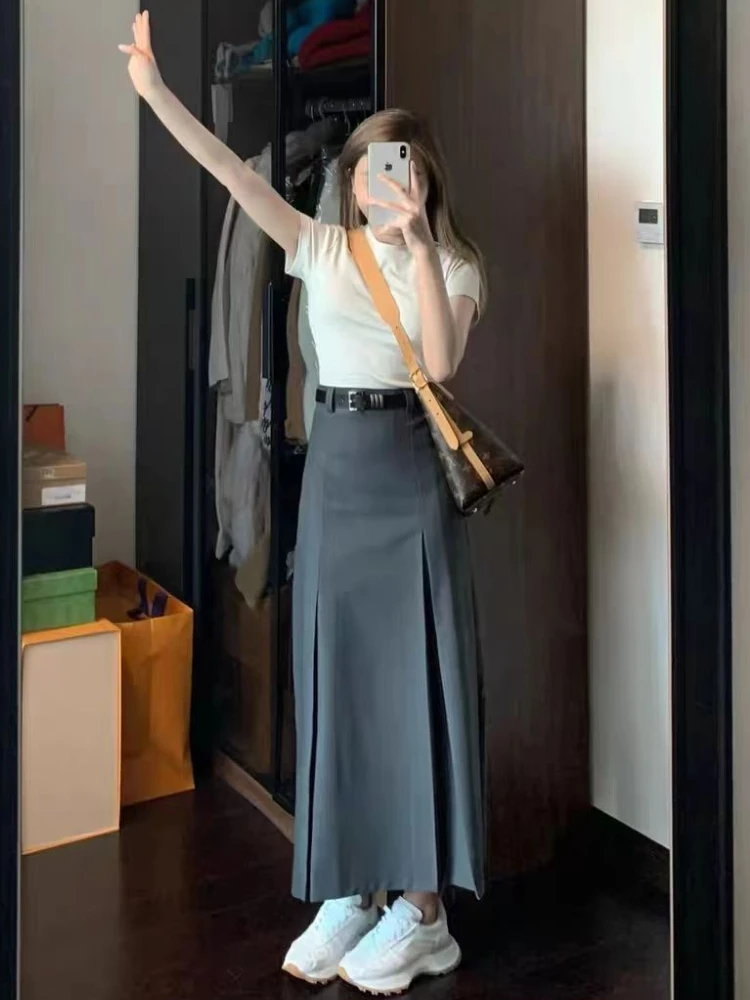 Ulzzang Pleated Skirt Pleated Skirts Women Gray American Style