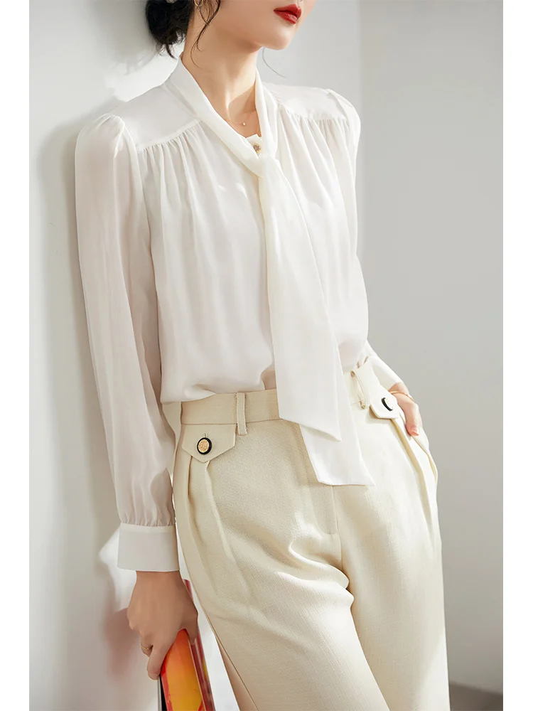 

Korean Women's Shirts Autumn 2023 Real Mulberry Silk Shirt for Women Office Lady Blouses Long Sleeve Blouse Women Clothing Zm