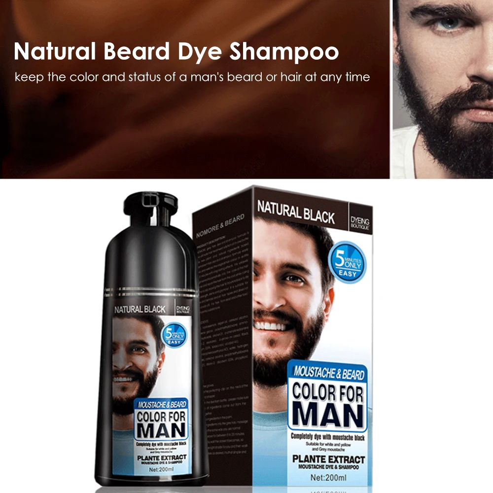 Natural Black Beard Dye Shampoo Permanent Long Lasting Beard Coloring For Men Removal White Grey Hair Color Cover Beard Care