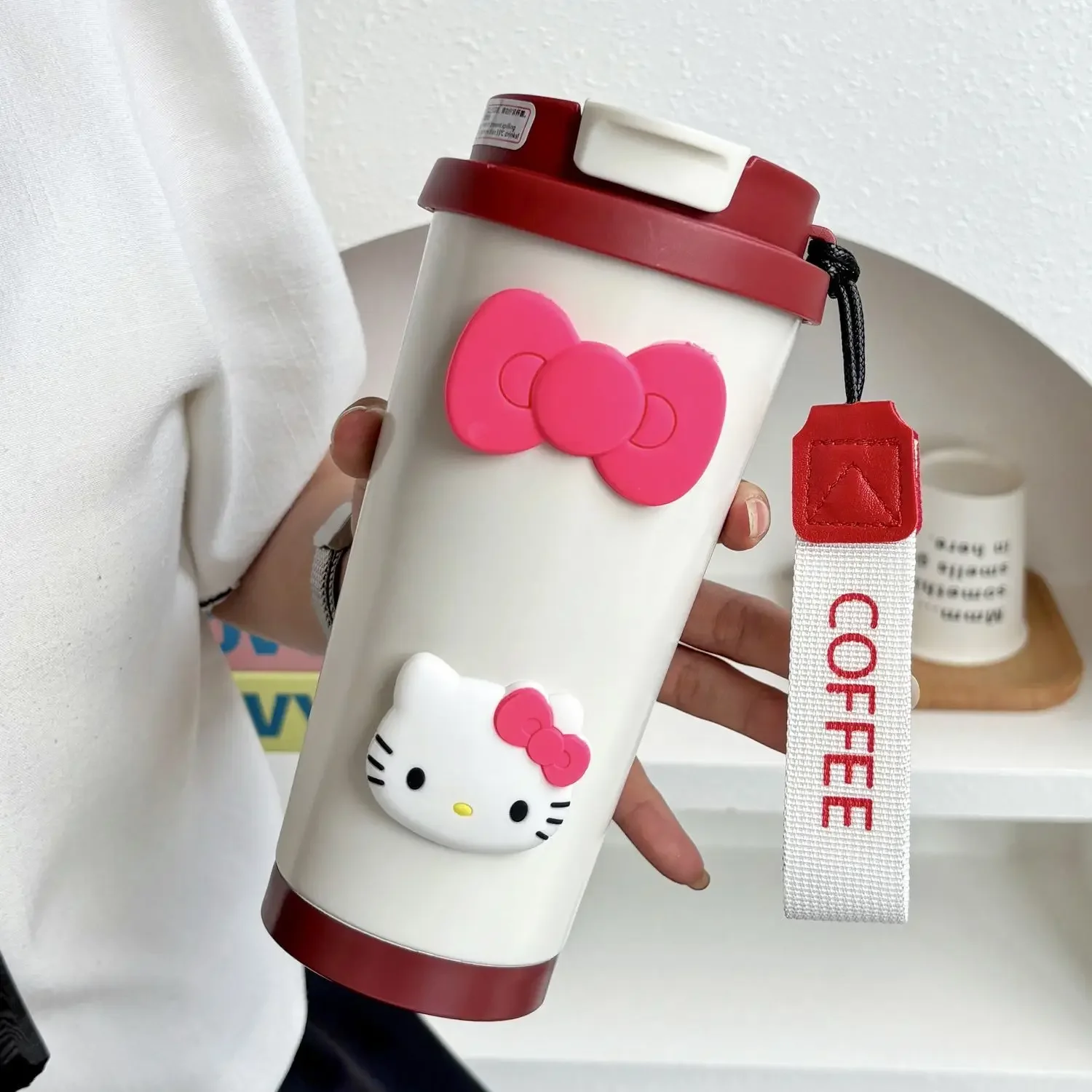 Hello Kitty Insulated Tumbler with Straw Large Capacity Leak Proof Travel Coffee Cup Cute Cartoon Thermos for School Gym Car