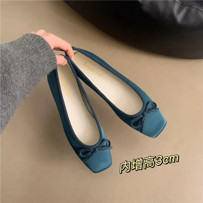 2025Breathable Silk Ballerinas Ballet Flats Women Summer Autumn Slip On Loafers Square Toe Bowknot Flat Casual Shoes 2