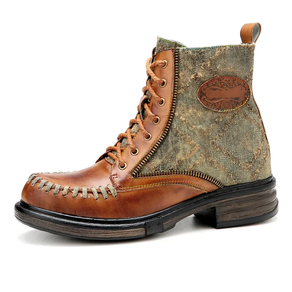 

Vintage Handmade Designer Women's Boots Fashion British Style Round Toe Genuine Leather Shoes for Women Platform Ankle Boots
