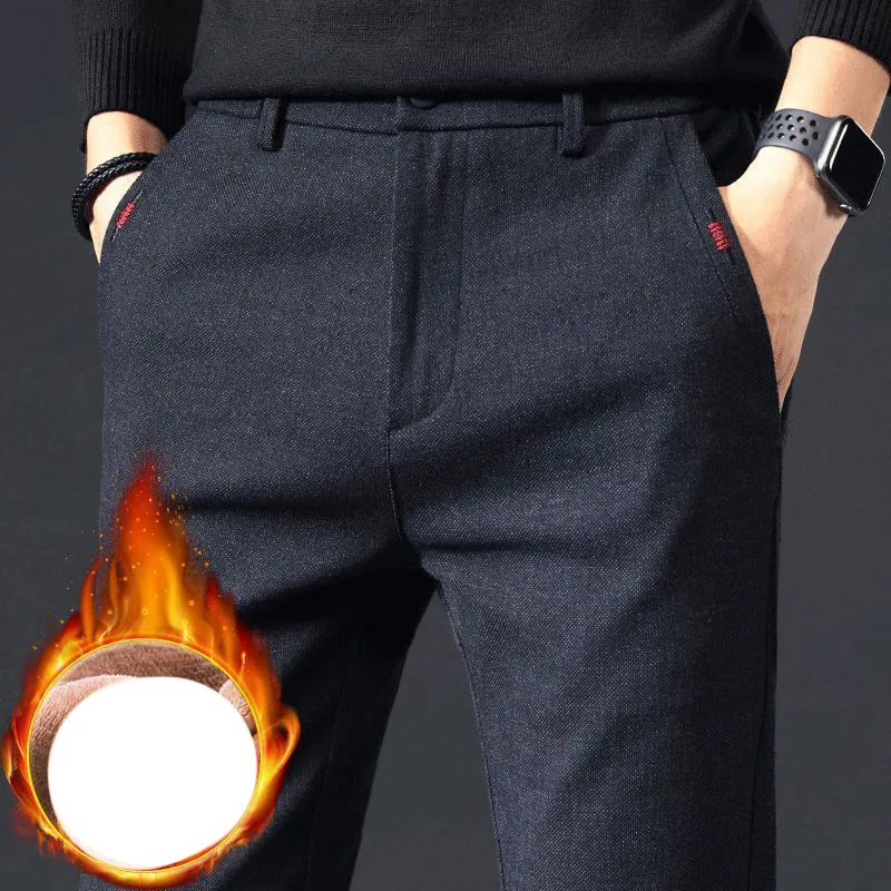 Autumn Winter KPOP Fashion Style Harajuku Slim Fit Trousers All Match Plush Thicken Casual Pants Straight Cylinder Brushed Pants