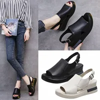 Sandales d'été à l'offre elles compensées pour femmes, chaussures de plage rétro, décontractées, Peep Parker, douces et confortables 5