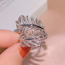 

Shiny Peacock Feather S925 Sterling Silver Elegant Rings For Women Zircon Phoenix Tail Band Engagement Wedding Gift Jewelry
