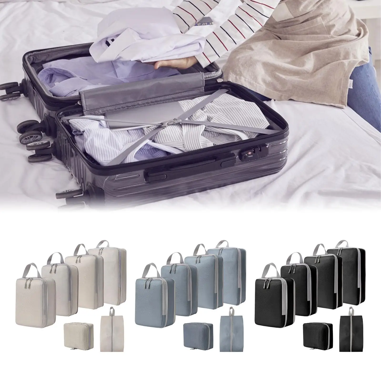 6Pcs Packing Cubes Can Be Hung Luggage Packing Organizer for Hiking Family Vacations Outdoor Camping Business Trips Backpacking