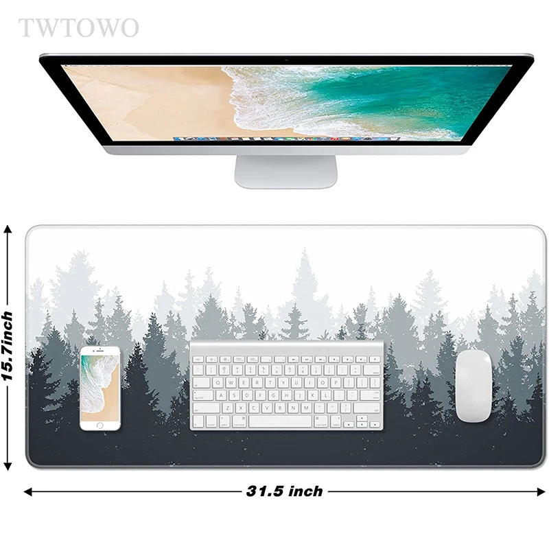 Borracha Natural Anti-slip Mouse Pad Tapete de Jogo Grande Árvores da Floresta Cinzenta Mouse Pad Teclado Computador Xxl xl Novo - Imagem 2