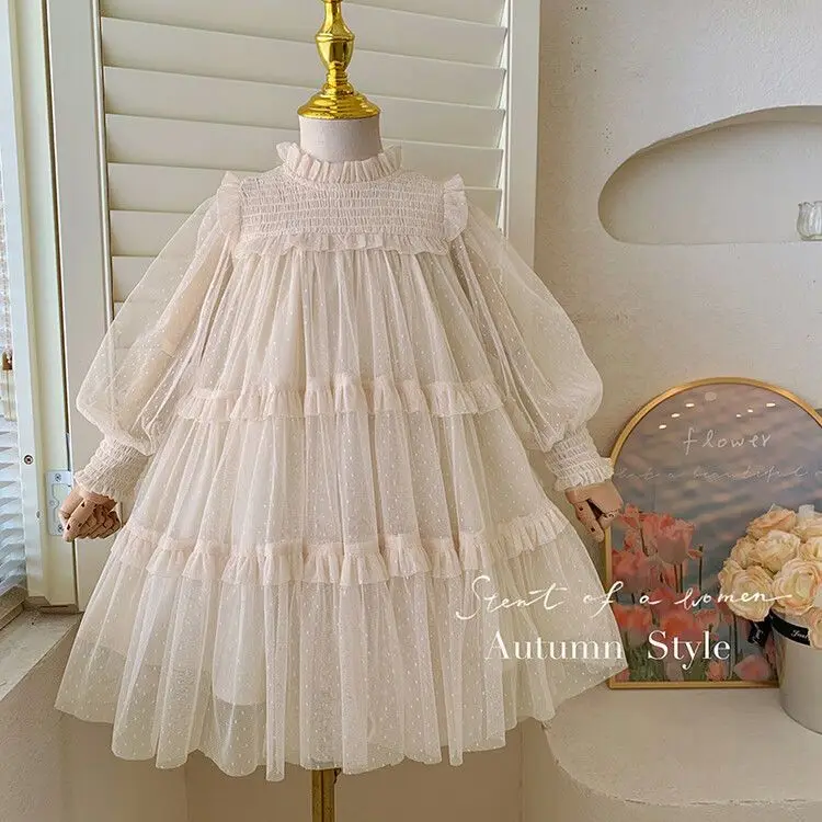 Girls' Dress Autumn New Style Children's Baby Girl Elegant Lace Splicing Style Pretty Princess Dress - 3