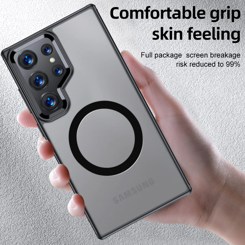 Magnetic Wireless Charging Armor Case with Matte & Clear Finish - Military Shockproof Cover