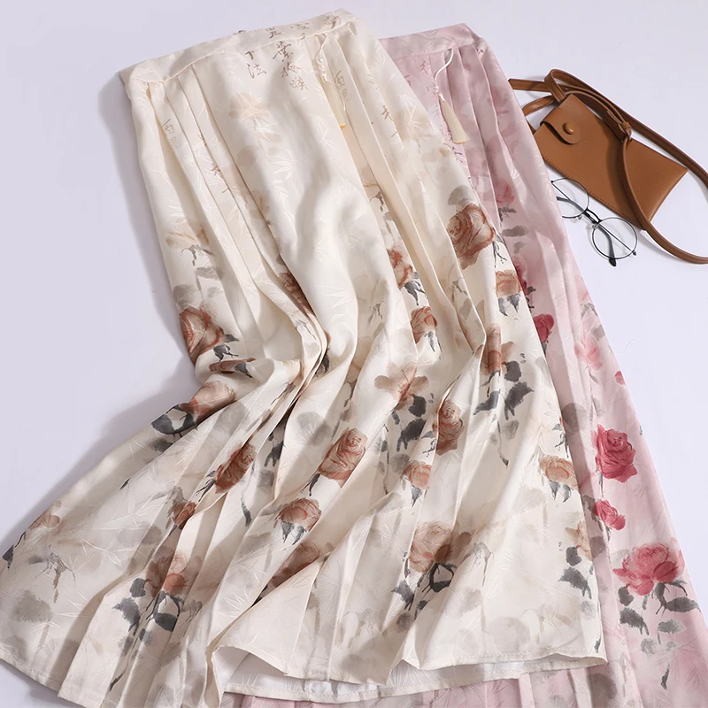 

Юбка в китайском стиле с изображением лошади, женская юбка, летняя новая длинная Плиссированная юбка с бахромой и принтом роз