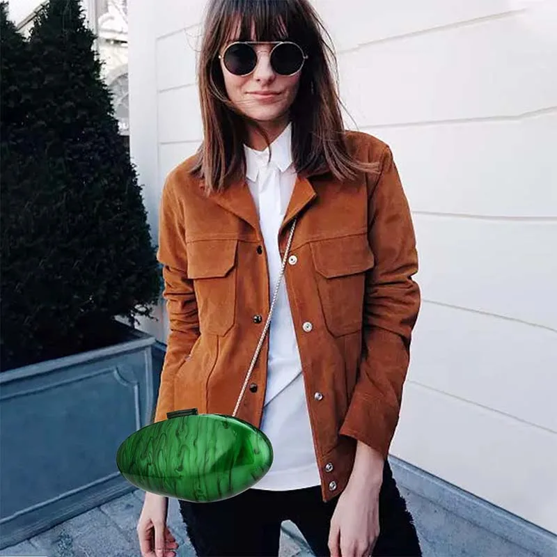 Geometric Acrylic Clutch Bag With Chain Marbling Green Acrylic Purse Box Oval Designer Fashion Shoulder Bag Summer Hand Bags