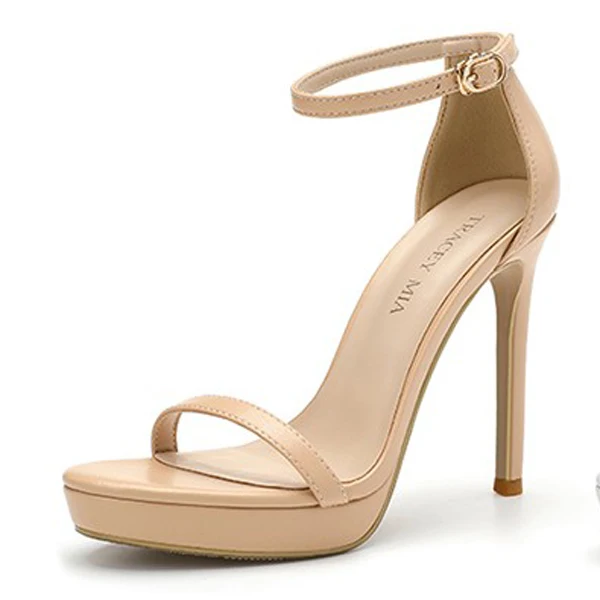 Salto alto moderno em toe redondo para mulheres, couro envernizado, plataforma de brilho em camurça, sandálias sexy nas costas, moda verão, 2024 14