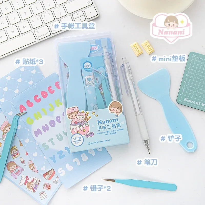 

Пинцет дневник с прямыми пинцетами, универсальный инструмент для скрапбукинга, лопатка с пластиной, 8 шт., коробка для хранения, Набор наклеек, нож, лопатка, мини