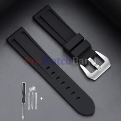 Stitched Sports Silicone Watch Band in Blue and Yellow - Soft Rubber Strap - 26mm (Black)