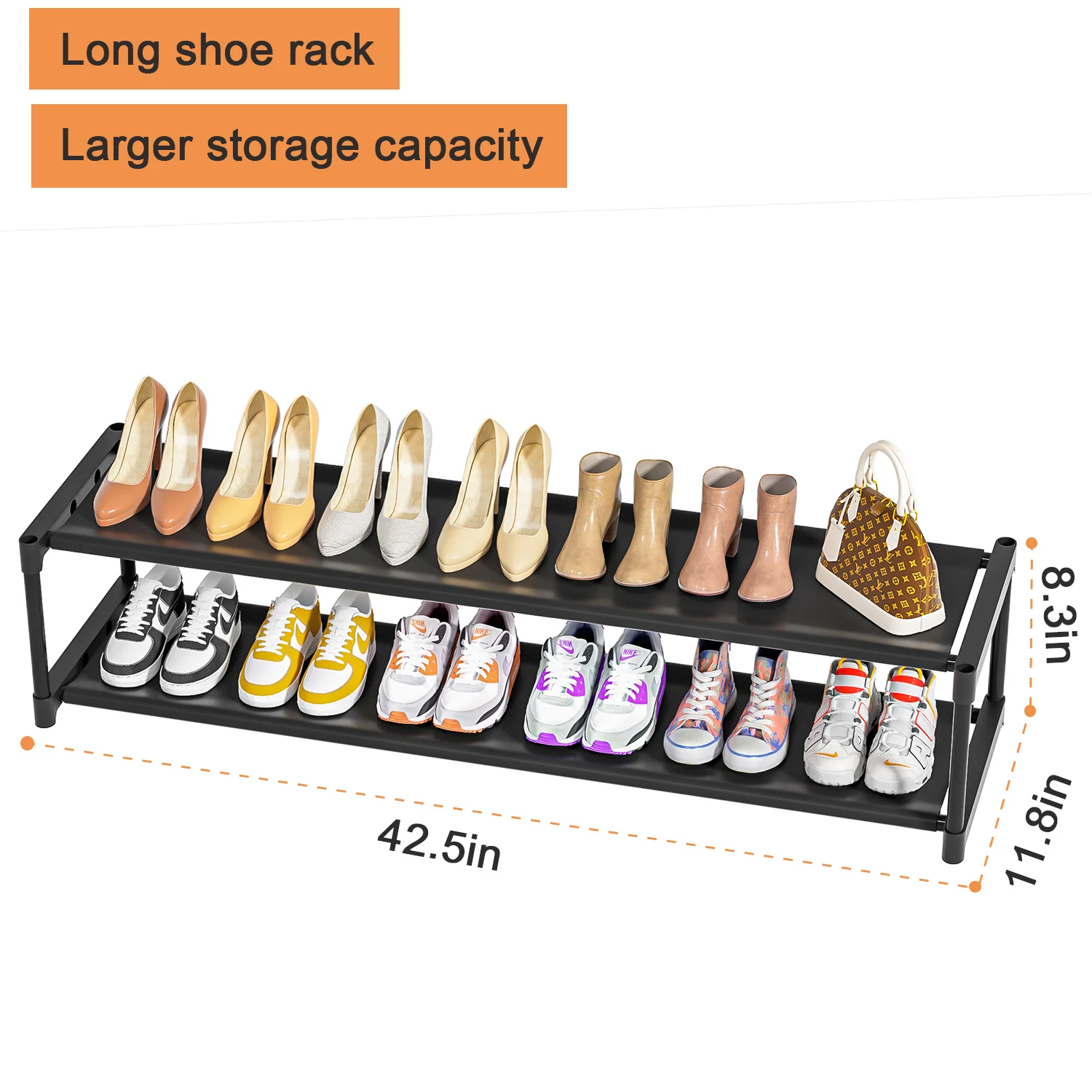 Long Shoe Rack 2 Tier Save Space Sturdy Wide For Closet Entryway Mudroom Garage