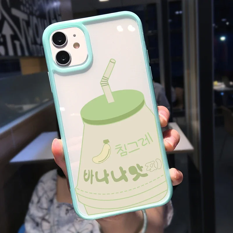 Korea Cute Banana Milk Strawberry Drink Phone Case For iPhone 12