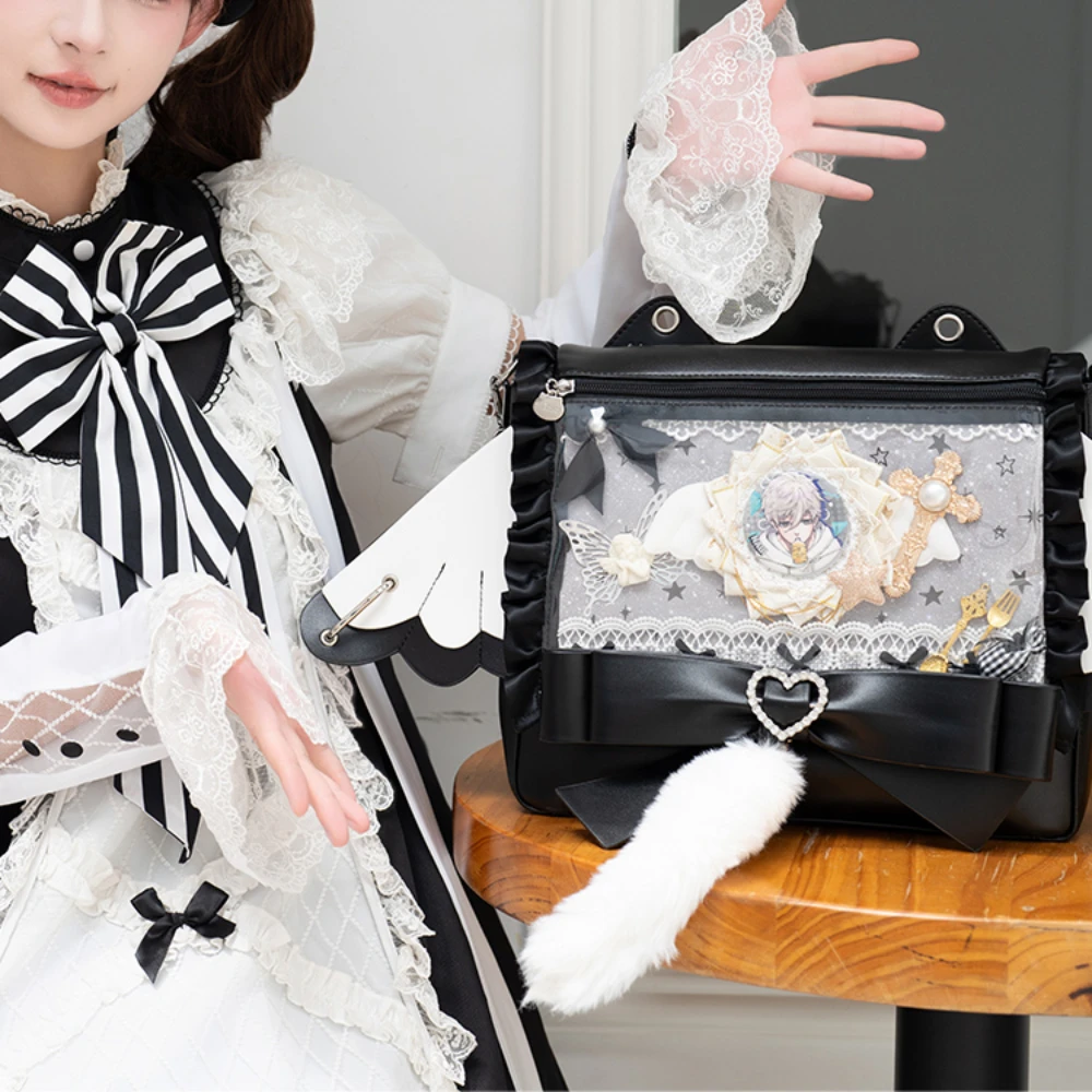 Fashionable DIY Tote Handbag Transparent Itabag Sweet Cute Lolita Shoulder Crossbody Bag Detachable Black Backpack 3