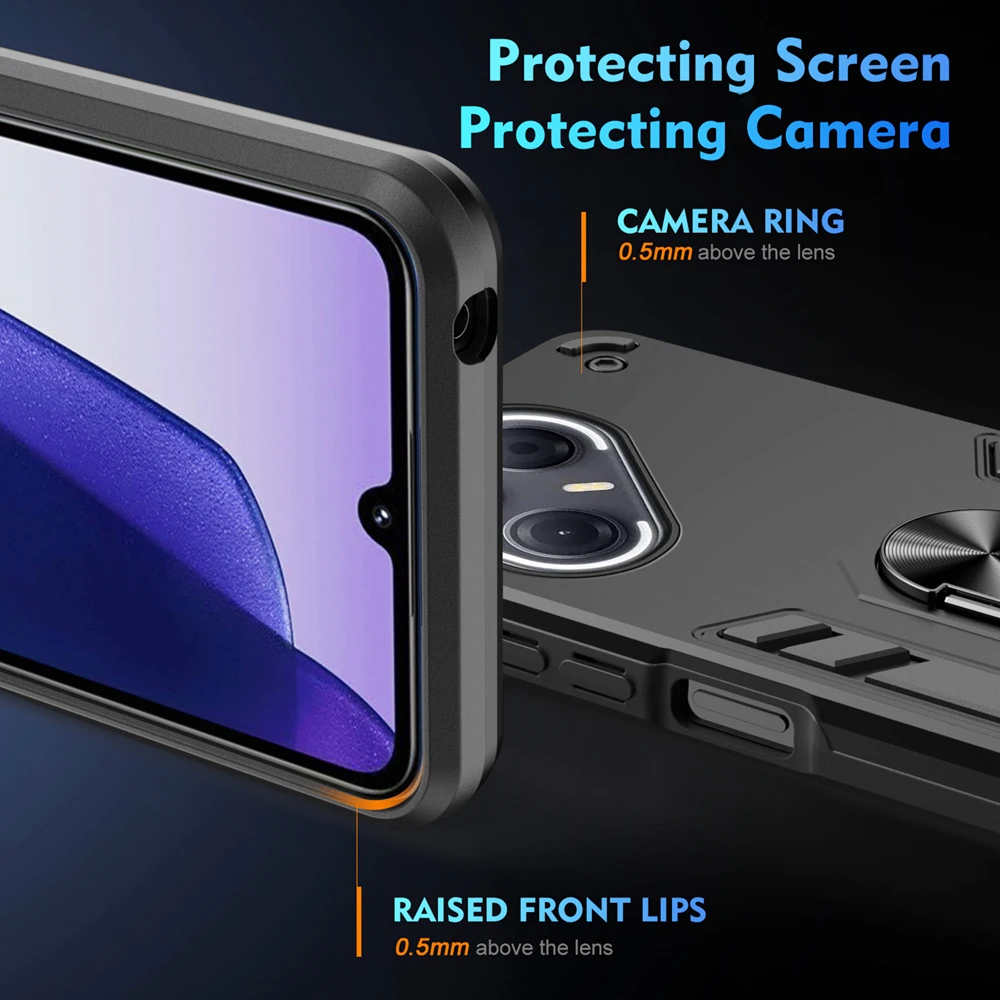 Shockproof Armor Phone Case with Silicone & Metal Ring Stand