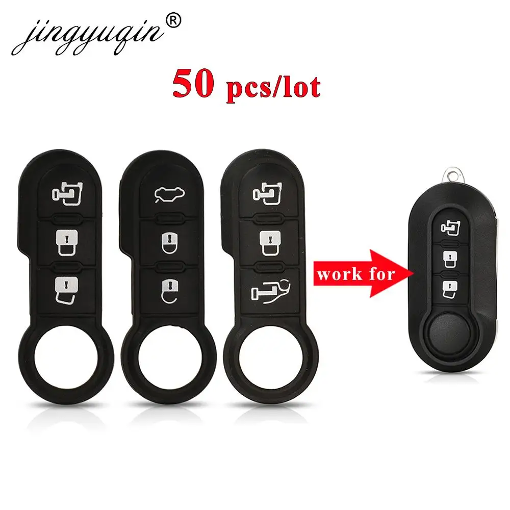 

jingyuqin 50pcs Rubber Pad Fob Flip Key Remote 3 Button For Fiat 500 Panda Abarth Punto Peugeot Citroen Remote Car Key Pad