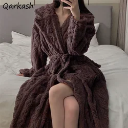 Flannel Robes Women Winter Thick Warm Midi Home Sleepwear Cozy Night Sexy Clothing Korean Fashion Tender Ropa Mujer Casual New