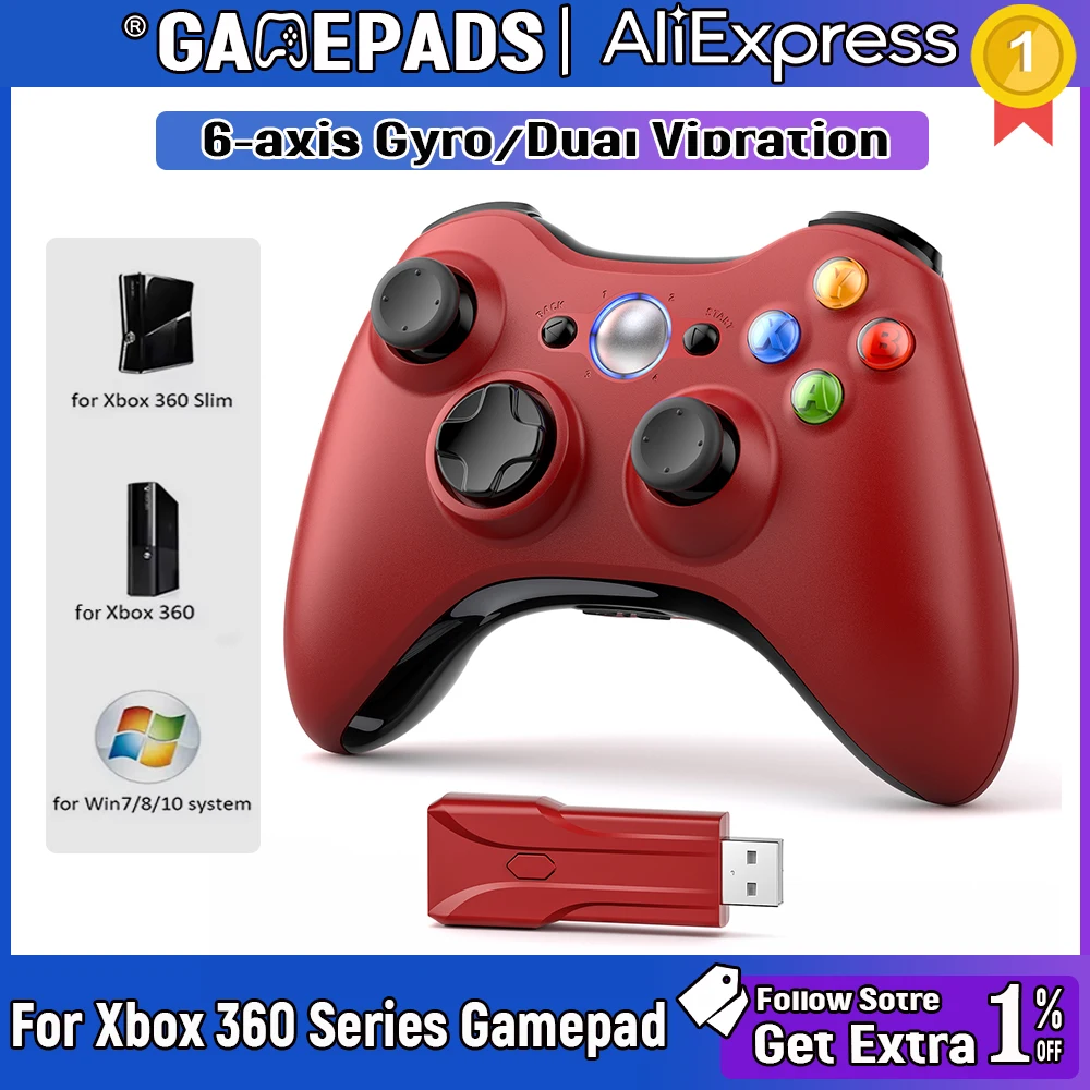 Wireless For 360/Slim/Elite/PC Video Game Gamepad 6-axis Joystick Dual Vibration Xbox 360 Controller_voghion.com