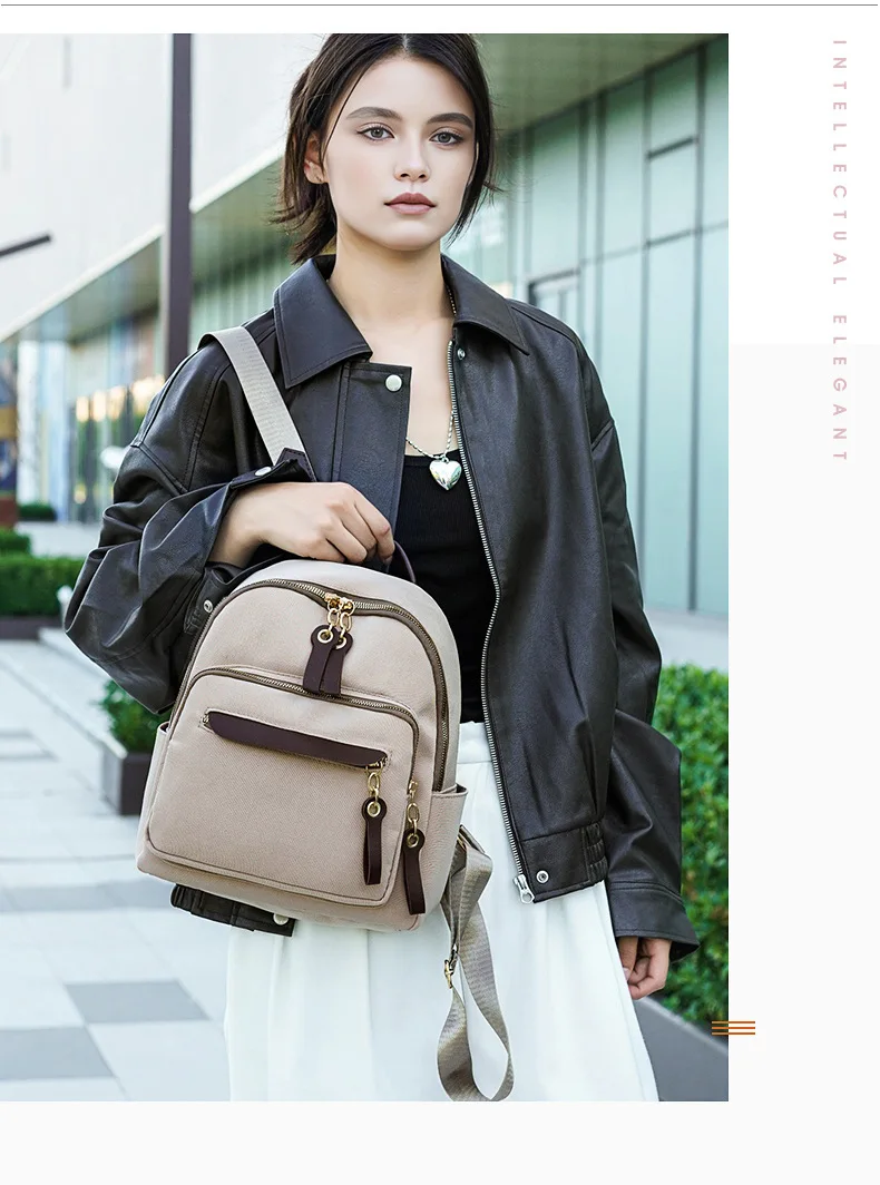 2026 Persönlichkeit, hochwertiger Rucksack, Trend-Reise, kleiner Rucksack für Damen, vielseitig, modisch, Farbblock, Diebstahlsicherung, College-Taschen – Detail 7
