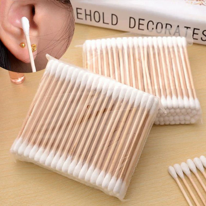 Coton-tiges jetables à Double tête, 100 pièces/sac, 7.2cm, bâtonnets en  bois doux pour maquillage, nettoyage du nez et des oreilles - AliExpress