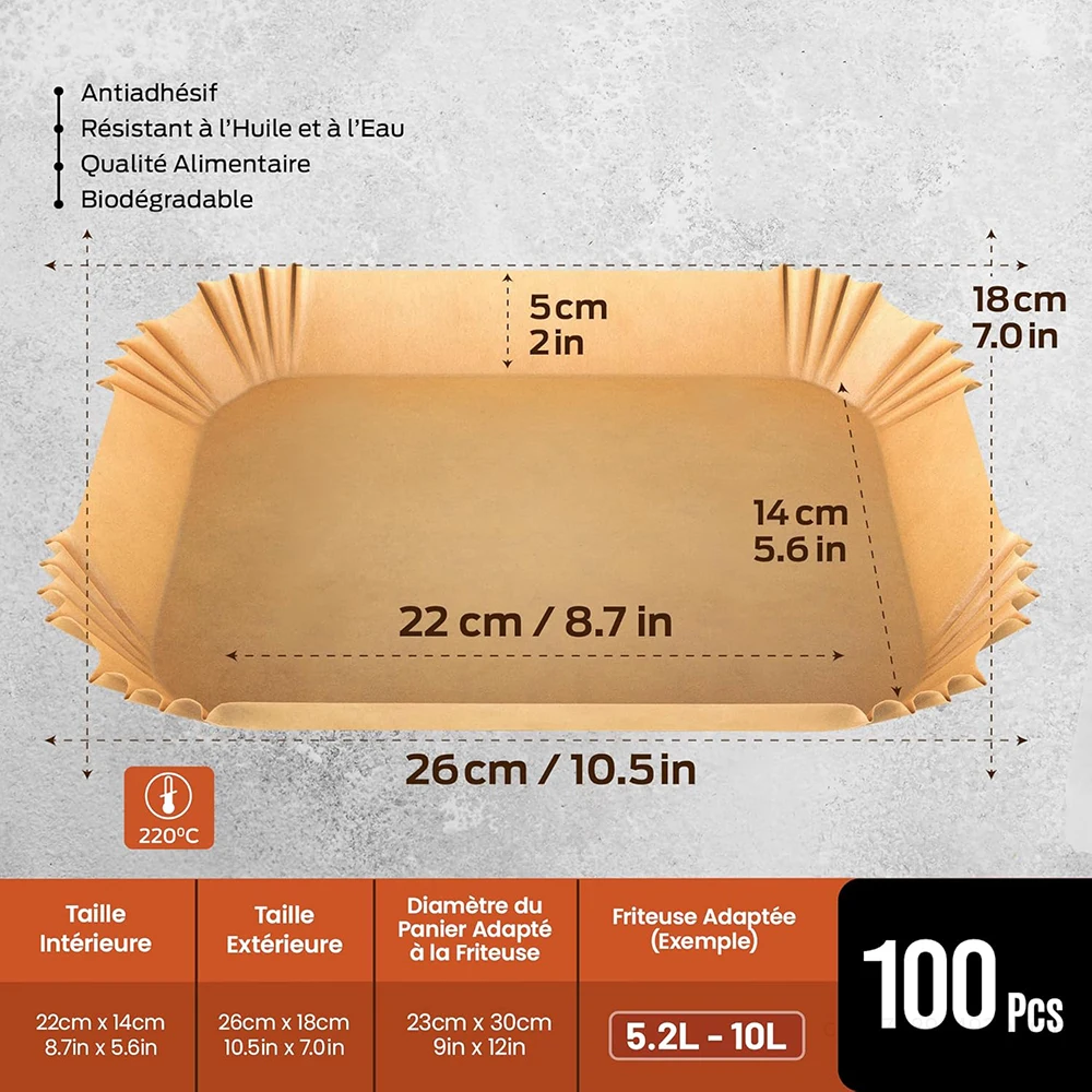 Carta per Friggitrice Ad Aria 50 250 Pz Carta Pergamena Rotondo Forno