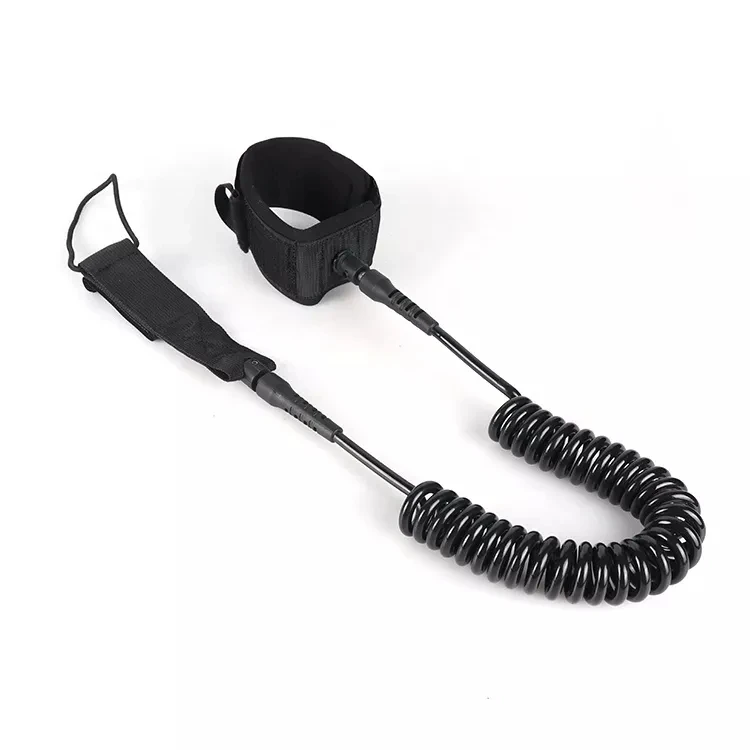 

7MM10FT Black Surfing Elastic Coiled SUP Paddle Leash Surfboard Ankle Leash Super Strong Webbing Paddle Board Surf Leg Rope