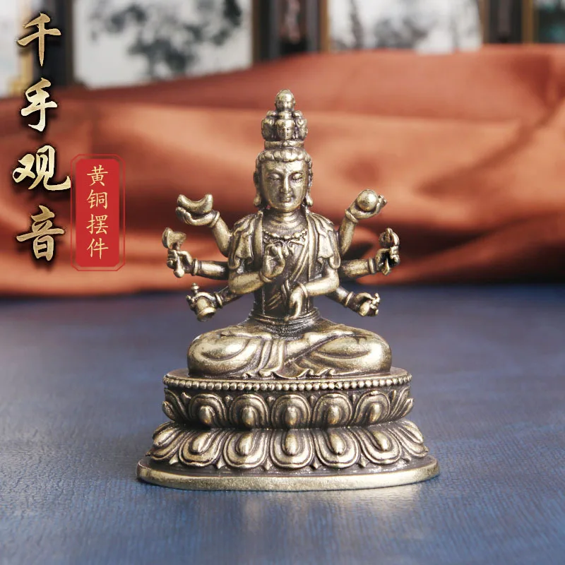 

Vintage pure brass, Senju Guanyin statue, tabletop religion, worship Buddha statues, handicrafts, collection of old bronze objec