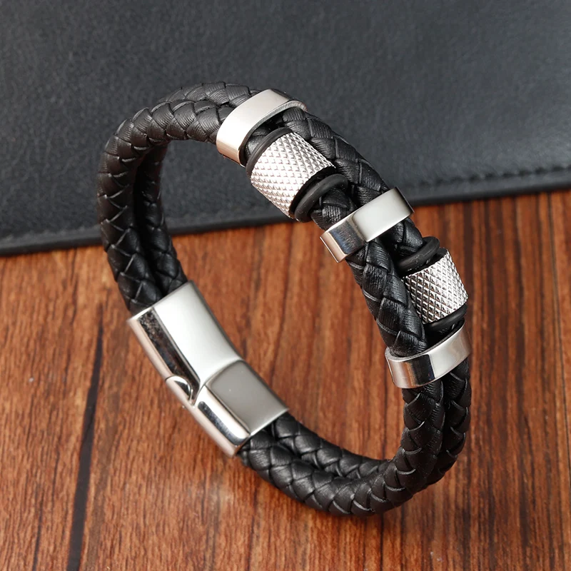 Charm Braid Rope Bracelet For Men Stainless Steel Magnetic Buckle Genuine Leather Bracelets & Bangles Male Female Jewelry - Image 3