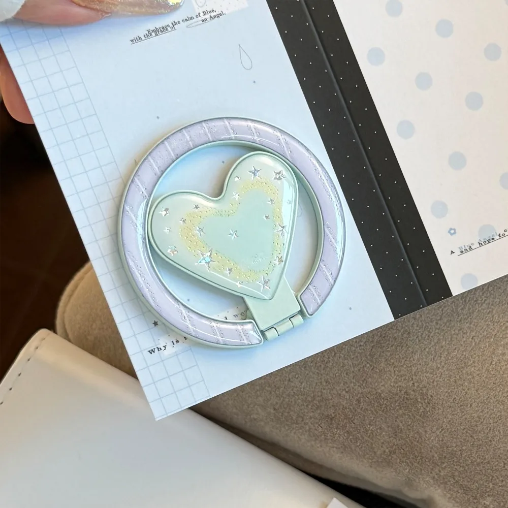 Charming Macaron Candy Color Phone Case with Heart Pattern and Magnetic Stand Ring Holder