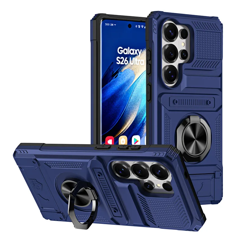 Armor Shockproof Magnetic Ring Stand Holder Case with Card Slot Wallet Back Cover