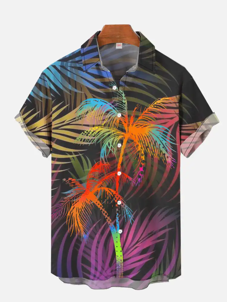 Men's Hawaiian Coconut Tree Pattern Shirts Summer Beach Sunset Shirt Men's Casual Short Sleeved Shirt Exquisite 3D Printed Shirt 5